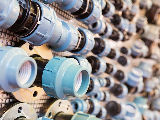 PVC unions in a contractors plumbing supply store