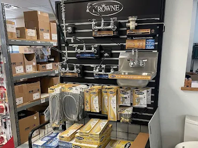 Plumbing products on display in the Hughes Supply Prescott plumbing supply store